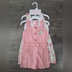Little Lass Pink Floral Girls Dress & Romper Set Size 2t NWT